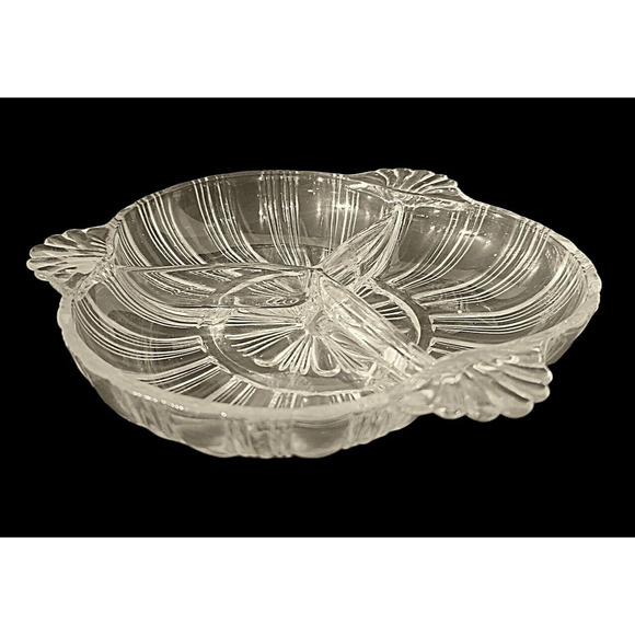 Depression Hazel Atlas 572 Clear Press Glass Divided Serving Dish Vintage - Picture 2 of 4